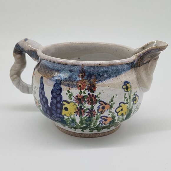 Vintage Hull Handmade Ceramic Creamer or Gravy Boat With Floral Design - Picture 6 of 8